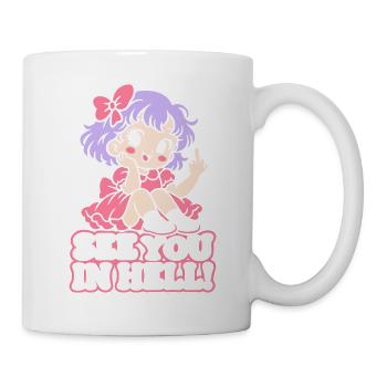 See You in Hell – Kawaii Mittelfinger - Tasse - Weiß - Rechts