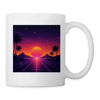 80er-Jahre-Retro mit farbenfrohem Sonnenuntergang - Tasse - Weiß - Rechts