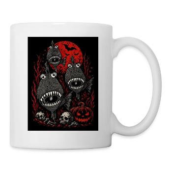 Schwarze Piranhas Albtraum mit rotem Blut Vollmond - Tasse - Weiß - Rechts