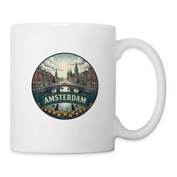Amsterdam Travel Badge Canal Houses Retro-Geschenk - Tasse - Weiß - Rechts
