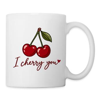 I Cherry You – Süße Kirschen Liebe Herz Geschenk - Tasse - Weiß - Rechts