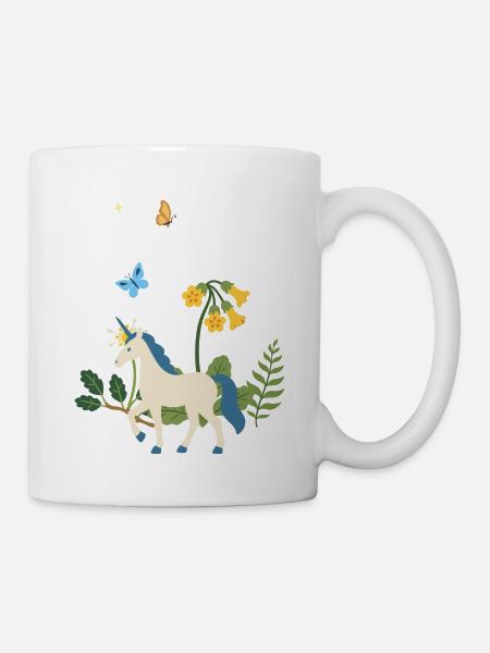 Einhorn Blumen Kinder Fantasieillustration - Tasse - Weiß