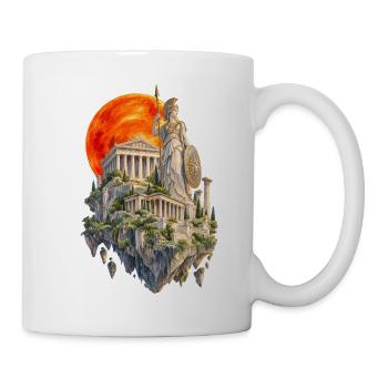 Roter Mond in Athen | Aquarellmalerei Stil - Tasse - Weiß - Rechts