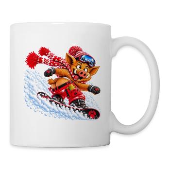 Pistensau - Wildschwein auf dem Snowboard - Tasse - Weiß - Rechts