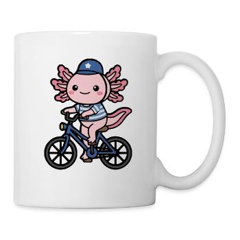 Süßes Kawaii Axolotl Radradshirt - Tasse - Weiß - Rechts