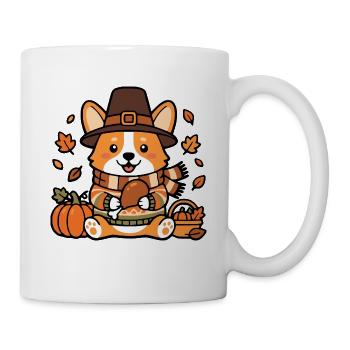 Süßes Kawaii Corgi Truthahnherbst-Kürbishemd - Tasse - Weiß - Rechts