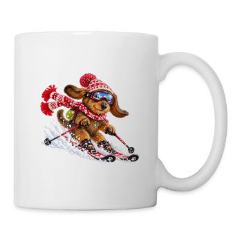 Skifahrender Dackel – Winterspaß auf vier Pfoten - Tasse - Weiß - Rechts