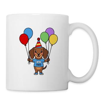 Süßes Kawaii-Dackel Geburtstagsballon-Shirt - Tasse - Weiß - Rechts