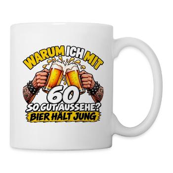60 Jahre – Bier hält jung | Lustiges Biershirt - Tasse - Weiß - Rechts