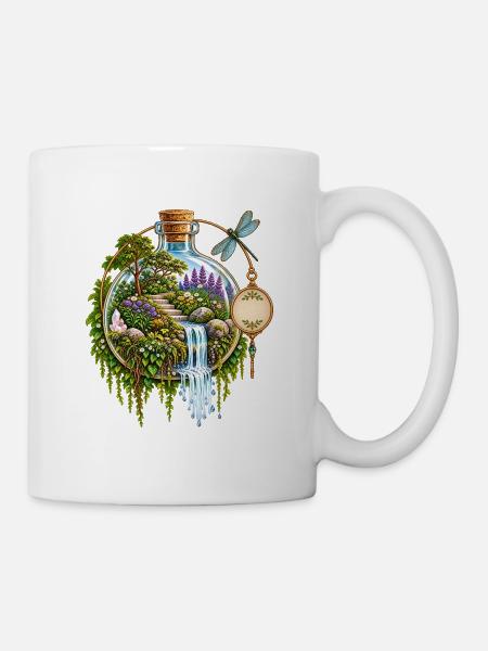 Gartenflasche: Wasserfall im Zauberwald - Tasse - Weiß