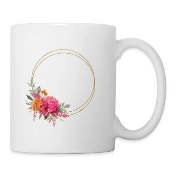 Farbenfroher Blumen-Kranz Personalisierbar - Tasse - Weiß - Rechts