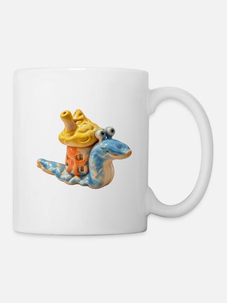 Fröhliche Schnecke mit buntem Haus - Tasse - Weiß