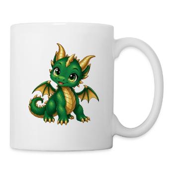 Süßes grünes Drachenbaby mit goldenen Hörnern - Tasse - Weiß - Rechts