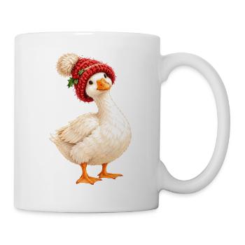 Weihnachtsgans mit Strickmütze – Cottagecore - Tasse - Weiß - Rechts