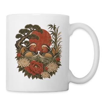 Japanische Mandarinenten & Chrysantheme - Tasse - Weiß - Rechts