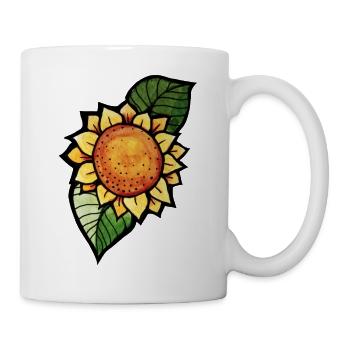 Sonnenblumen-Aquarellblüte in kräftigem Orange - Tasse - Weiß - Rechts