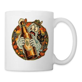 Halloween Geist Mit Flasche Und Katze - Tasse - Weiß - Rechts