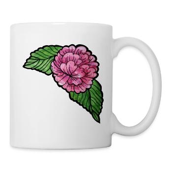 Rosa Pfingstrose auf schwarzer Seide - Tasse - Weiß - Rechts