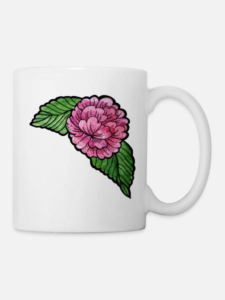 Rosa Pfingstrose auf schwarzer Seide - Tasse - Weiß