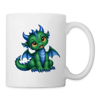 Süßes grünes Drachenbaby mit blauen Hörnern - Tasse - Weiß - Rechts