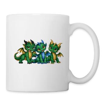 Drei süße Drachenbabys – Grüne Drachengeschwister - Tasse - Weiß - Rechts
