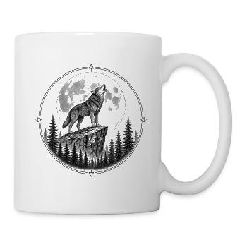 Wolf im Dunkelwald Emblem - Tasse - Weiß - Rechts
