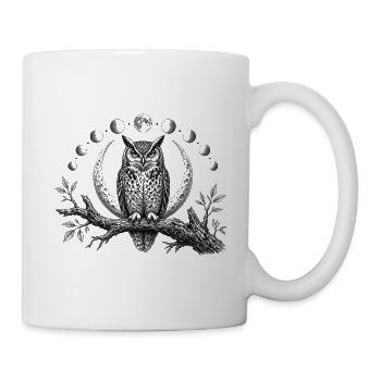 Mondlicht Eulenmandala Rund - Tasse - Weiß - Rechts