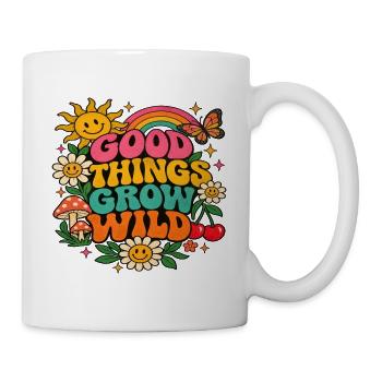 Good Things Grow Wild – Bunte Retro-Blumen - Tasse - Weiß - Rechts