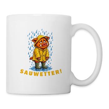 Sauwetter! – Lustiges Wildschwein im Regen - Tasse - Weiß - Rechts