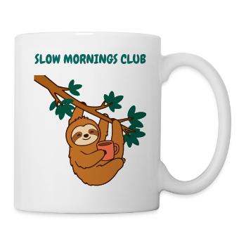 Slow Mornings Club Faultier Kaffee Lustiges Faules Tier - Tasse - Weiß - Rechts