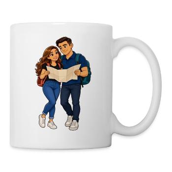 Abenteuerliches Duo mit Karte und Rucksack - Tasse - Weiß - Rechts