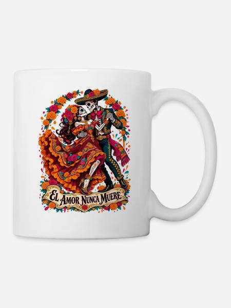 Liebe bleibt: Dia Muertos Paar - Tasse - Weiß