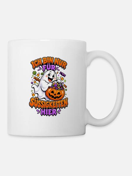Geist mit Kürbisbeutel Halloween - Tasse - Weiß