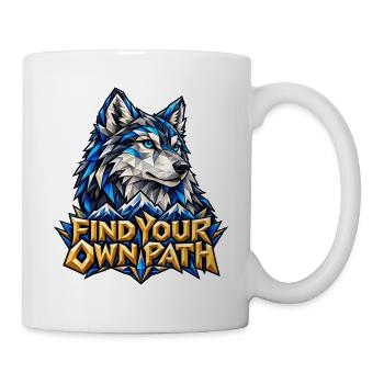 Find Your Own Path Wolf Low Poly Berge Motivation - Tasse - Weiß - Rechts