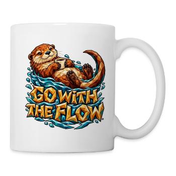 Go with the Flow Otter Low Poly Kaffee Entspannt - Tasse - Weiß - Rechts