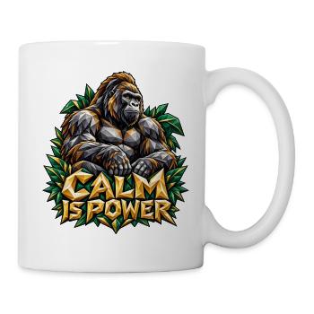 Calm is Power Gorilla Low Poly Stärke Ruhe Shirt - Tasse - Weiß - Rechts