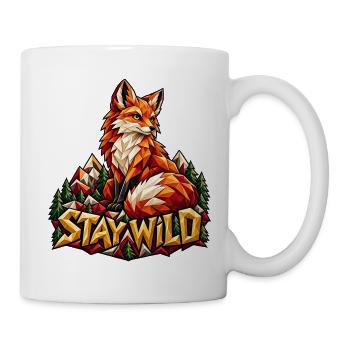 Stay Wild Fuchs Low Poly Berge Wald Natur Shirt - Tasse - Weiß - Rechts