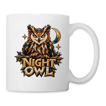 Night Owl Eule Low Poly T-Shirt Nachteule Mond - Tasse - Weiß - Rechts