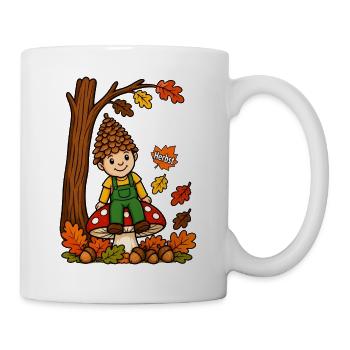 EG Herbst Männlein Tannenzapfen Kind Eicheln Wald - Tasse - Weiß - Rechts