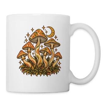 Vintage Pilze mit Mond und Sternen – Naturmotiv - Tasse - Weiß - Rechts