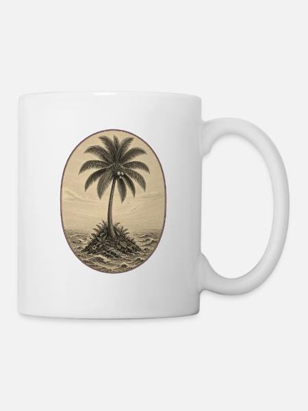 Island Palm Vintage-Gravur - Tasse - Weiß