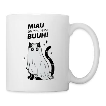 Miau äh ich meine Buuh! - Katze Gespenst Halloween - Tasse - Weiß - Rechts