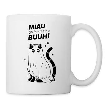Miau äh ich meine Buuh! - Katze Gespenst Halloween - Tasse - Weiß - Rechts