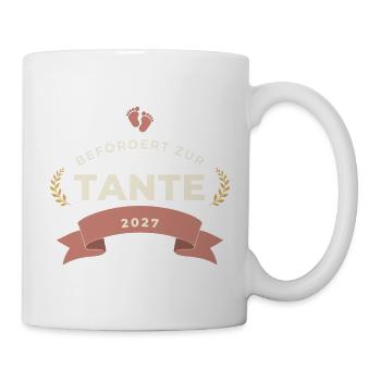 Befördert zur Tante 2027 – Abzeichen - Tasse - Weiß - Rechts