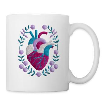Anatomisches Herz Mit Blumen Umgeben - Tasse - Weiß - Rechts