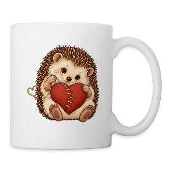 Süßer Igel repariert ein Herz mit goldenem Faden - Tasse - Weiß - Rechts