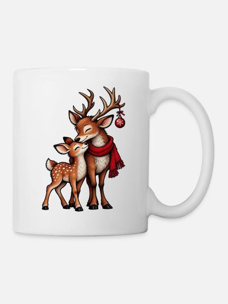 Weihnachts-Rentier-Paar mit rotem Schal - Tasse - Weiß