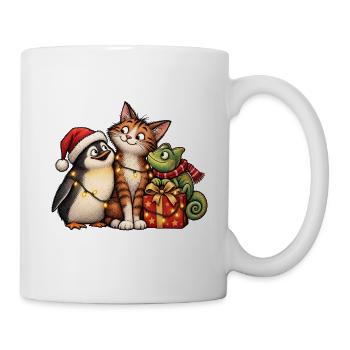 Weihnachts-Pinguin-Katze und Chamäleon-Freunde - Tasse - Weiß - Rechts
