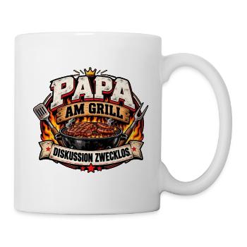 Papa am Grill: Diskussion Zwecklos - Tasse - Weiß - Rechts