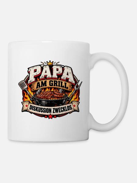 Papa am Grill: Diskussion Zwecklos - Tasse - Weiß